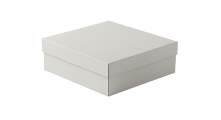 Fototapeta premium A simple white square box with a lid sits on a black surface in a studio setting for product shot