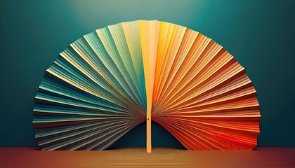 Creative paper fan art installation modern studio photography abstract environment close-up view colorful design concept