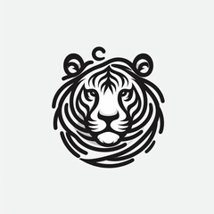 A stylized black and white tiger head logo with intricate linework.