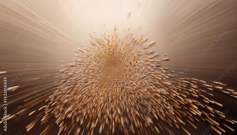 Poster dynamic explosion of particles in a desert landscape abstract visual art captured from a bird's eye 