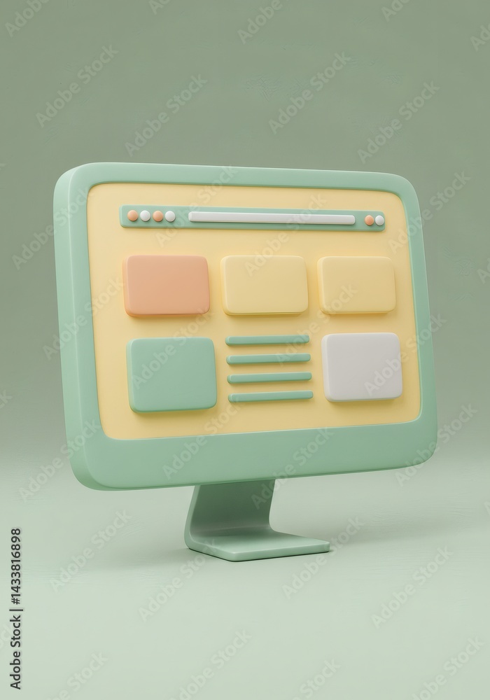 Poster pastel toned computer screen displaying mock up interface elements design