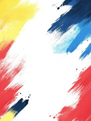 Vibrant abstract paint strokes in red blue yellow black on white background artistic textured design for creative projects and modern art decor