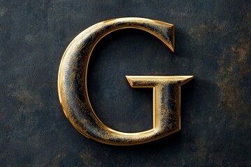 Elegant uppercase letter G font design with a metallic gold texture.