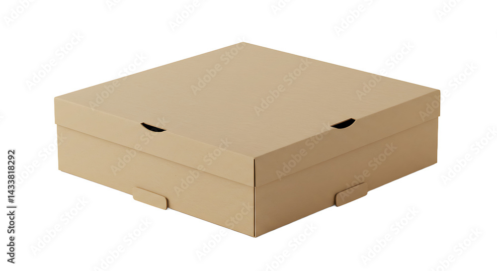 Poster a closed square cardboard box with two small opening on the top side on a black background