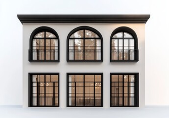 Obraz premium Modern White Building Exterior with Black Arched Windows