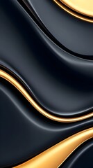 Abstract artwork featuring flowing, dark fabric-like forms with gold accents  Smooth, elegant curves create a luxurious feel