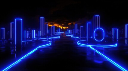 Futuristic Neon Cityscape Pathway