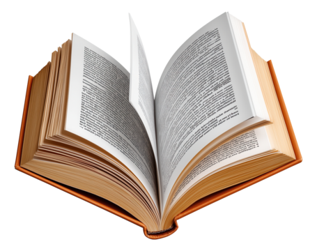 Open book with flipping pages and visible text isolated.