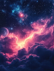 Fototapeta premium Vibrant cosmic galaxy scene featu colorful nebula clouds bright stars and distant planets in a surreal space environment perfect for science fiction and astronomy themes