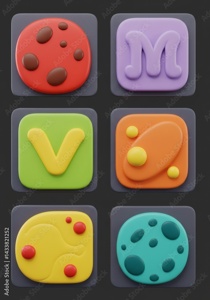 Poster app icons colorful set, modern application design concept, mobile interface style