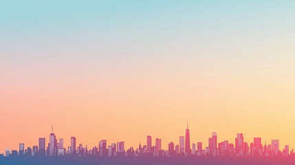 Fototapeta premium City Skyline at Sunset: A picturesque cityscape silhouette against a vibrant sunset sky. The warm hues of the sky create a sense of peace and tranquility.