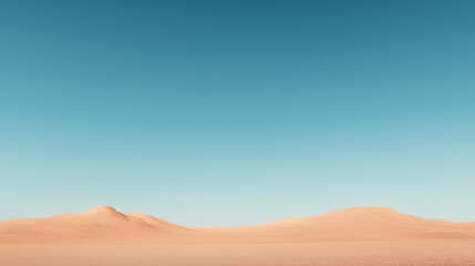 Fototapeta premium Desert Landscape: A vast, serene expanse of sandy dunes stretches under a bright, clear blue sky, capturing the timeless beauty of arid land