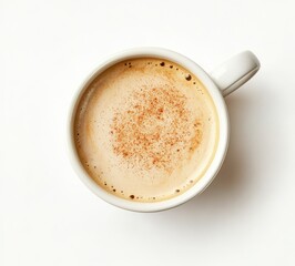Fototapeta premium Overhead View of Coffee in White Mug on White Background