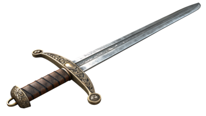 A Glimpse of History: An elegantly crafted medieval sword, showcasing its intricate details in stunning realism. A testament to craftsmanship and era of knights