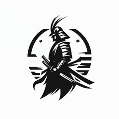 A black and white graphic design of a samurai, highlighting strength and tradition.