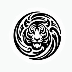 Intricate black and white tribal tiger logo.