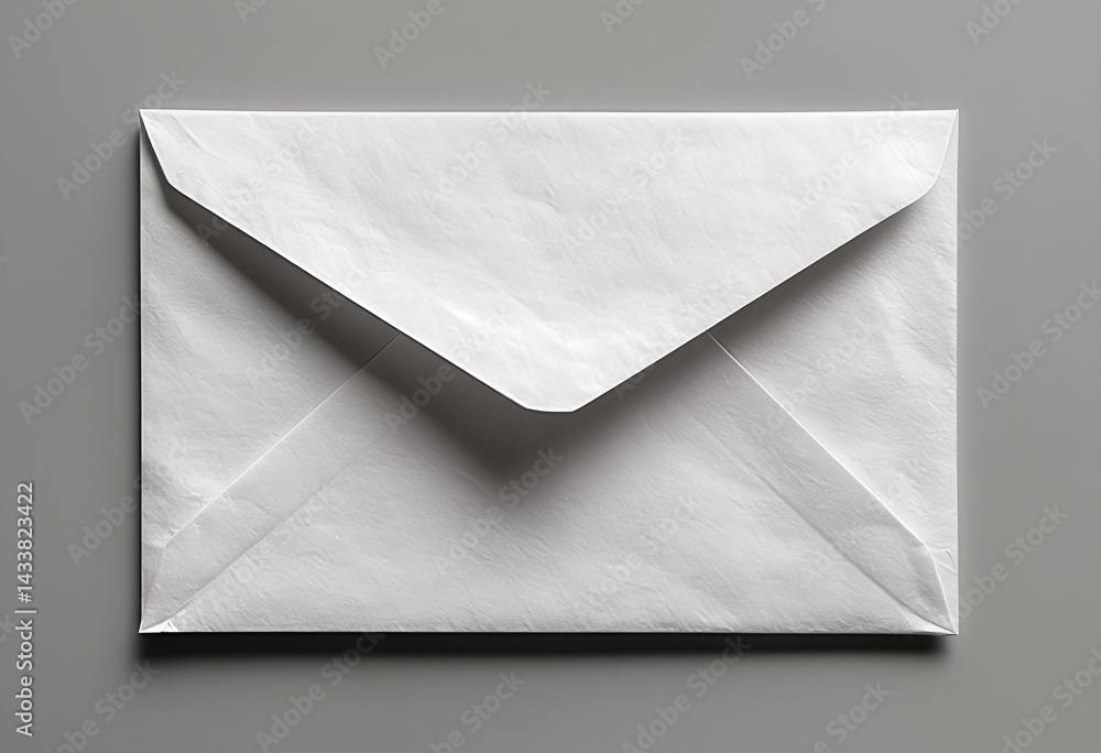 Poster a digitally rendered, metallic-textured envelope casts a sharp shadow against a muted gray backgroun