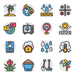 Set of Nature and Weather Flat Icons 