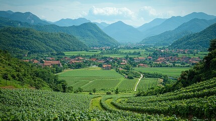 Serene Vineyard Valley Landscape
