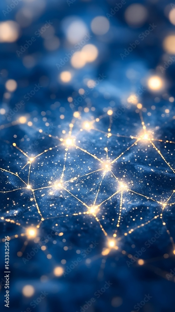 Aufkleber abstract network of glowing points and lines on a dark blue, textured background