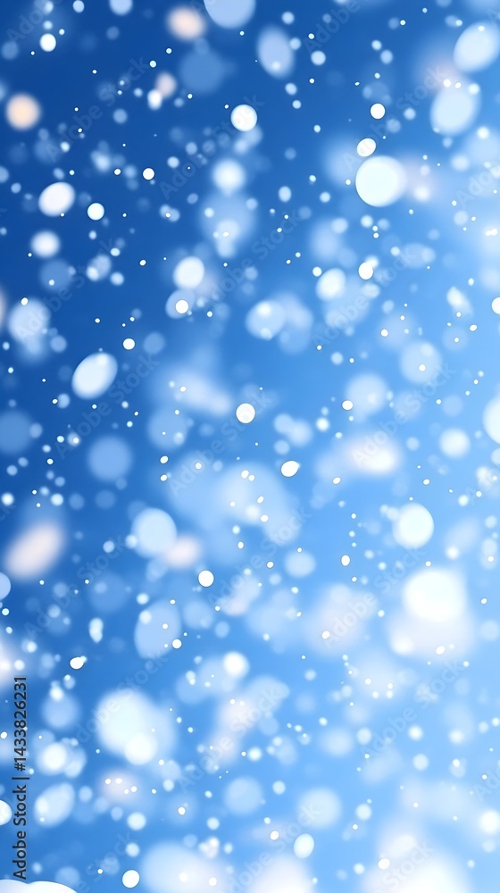 Poster abstract winter scene with falling snow and bokeh effect on a blue background