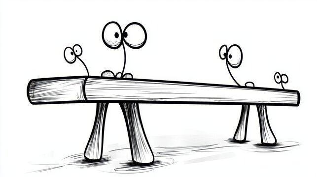 Funny creatures on a long wooden diving board