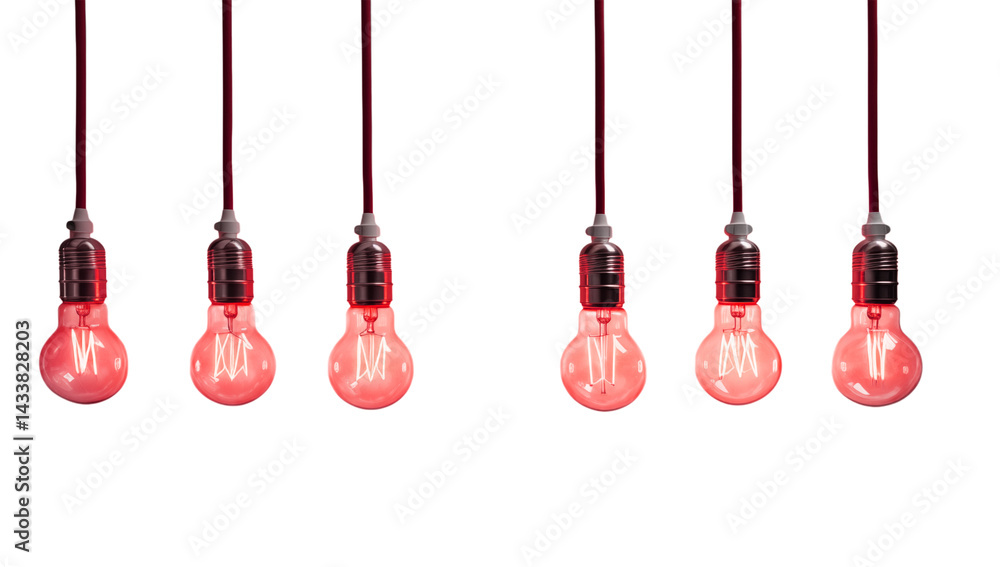 Aufkleber illuminated red light bulbs hanging from cords against a dark transparent background in a studio set