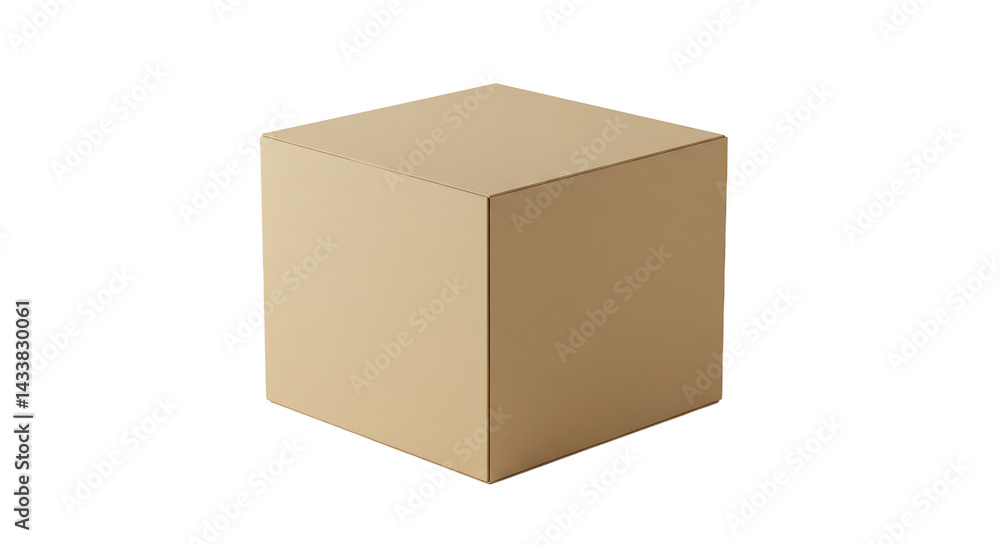Poster a simple tan colored cube isolated on a black background with soft lighting and subtle shadows shown