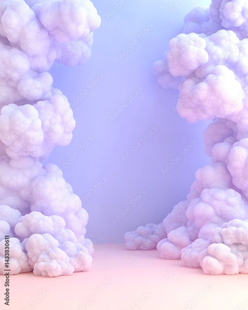 Poster pastel-colored fluffy clouds frame a blank space, creating a soft, dreamy backdrop