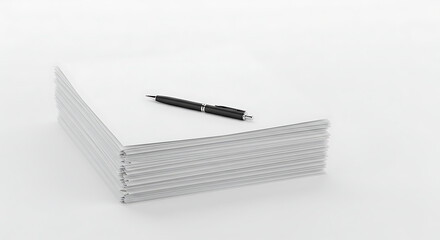 Naklejka premium Stack of Business Documents with Pen Isolated on White Background – Studio Office Concept