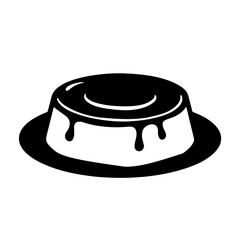 Minimalist black silhouette of flan dessert with caramel drips
