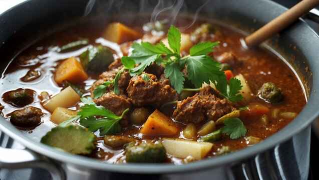 Aromatic stew simmering with fresh ingredients