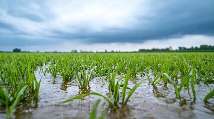 Flooding and inundation disasters impacting agricultural fields nongkhai crop damage rural environment ground level view