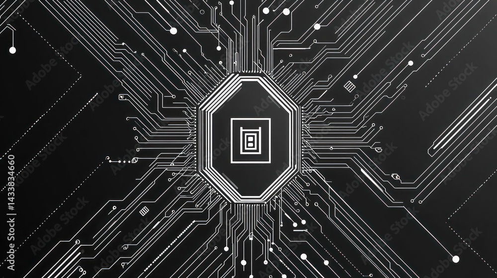 Poster computer chip on motherboard data flow, technology, engineering. use background