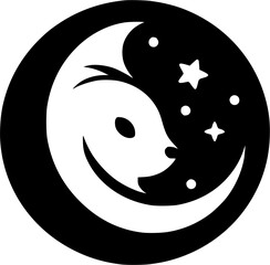 Creative Negative Space Logo of a Cute Animal and Moon with Stars