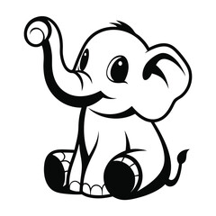 Fototapeta premium Playful Cartoon Elephant Sitting Happily with a Raised Trunk