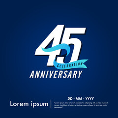 Fototapeta premium 45th years anniversary celebration emblem. elegant anniversary logo isolated with blue ribbon on dark blue background. vector illustration template design for web, flyers, poster, greeting card