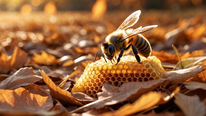Autumn's golden embrace with bee and honeycomb
