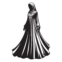 Naklejka premium Chic Abaya silhouette, a blend of tradition and style – Abaya illustration – Minimalist Abaya vector – Ladies dress silhouette