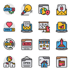 Set of Seo and Network Flat Icons