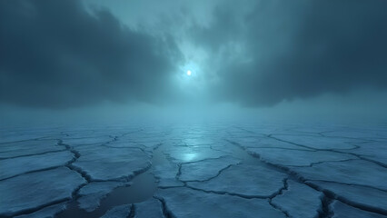 Winter Landscape Frozen Lake Covered with Snow Dramatic Sky