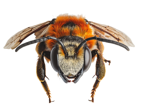 Detailed bee portrait on transparent background isolated on transparent background