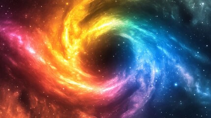 Vibrant Cosmic Nebula with Spiral Structure and Rainbow Hues