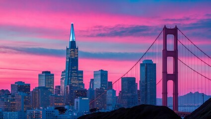 Breathtaking pink and blue sunset over san francisco