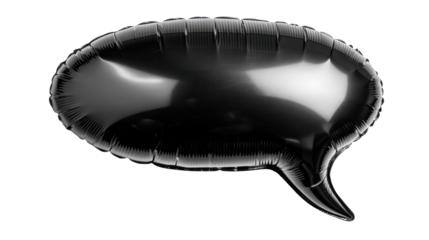 Black inflatable speech bubble hovering against transparent background, PNG