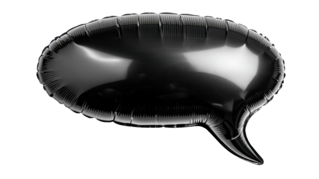 Black inflatable speech bubble hovering against transparent background,  PNG