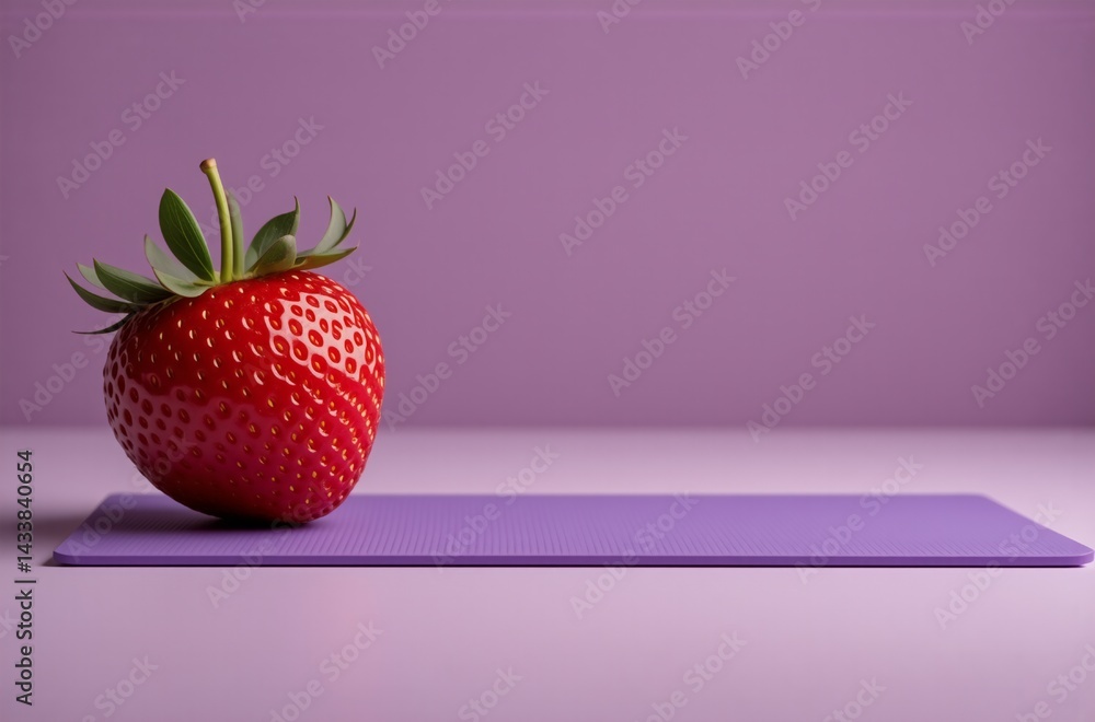Poster a single, ripe strawberry rests on a lavender surface against a matching backdrop. its vibrant red c