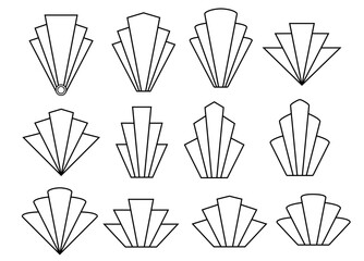 Art Deco Tower Fan Outlines x 12 in AI + SVG vector formats.