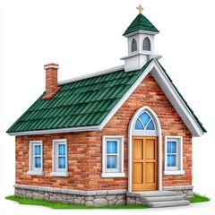 Quaint Red Brick Chapel with Green Roof and White Trim