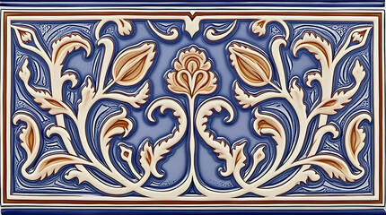 Traditional Isfahani star and medallion pattern with sapphire blue, terracotta, and cream accents, rendered in high-definition with soft shadows and a smooth ceramic finish